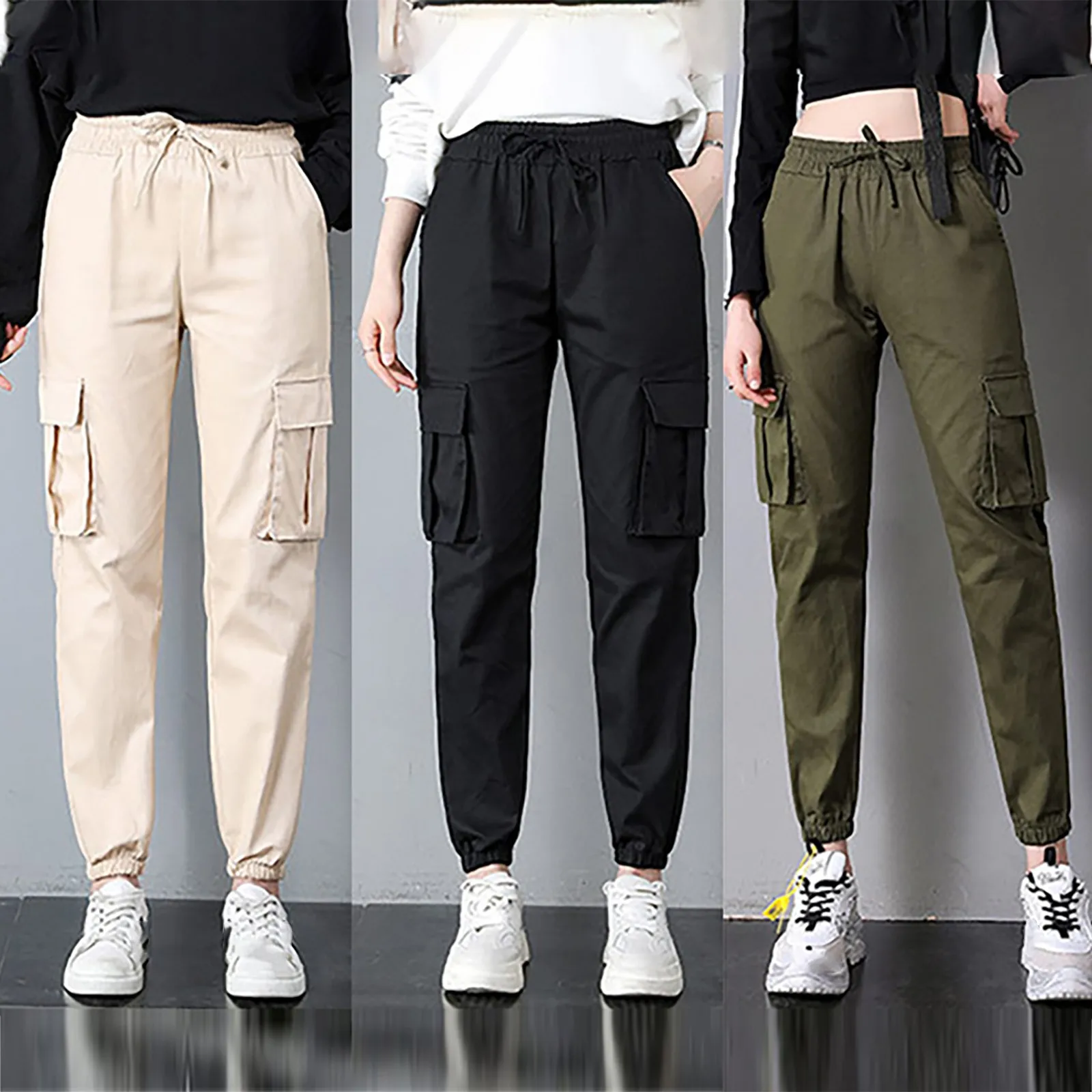 Pantalon Cargo Femme – Coupe Droite – Tissu élastique Coton/élasthanne – Poches Pratiques – Pour Le Travail, Les Loisirs, Le Week-end