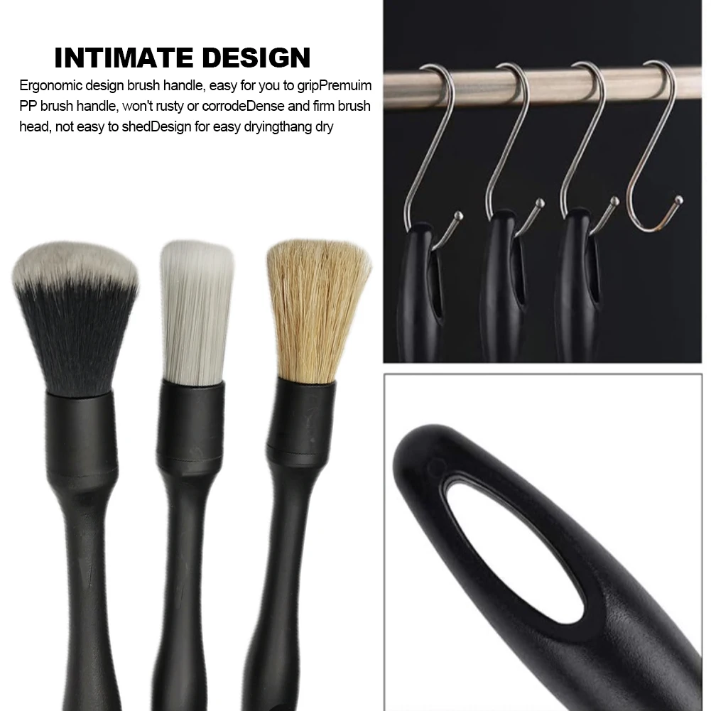 3PCS Car Detailing Brush Super Soft Auto Interior Detail Brush With Synthetic Bristles Car Dash Duster Brush Accessories 4