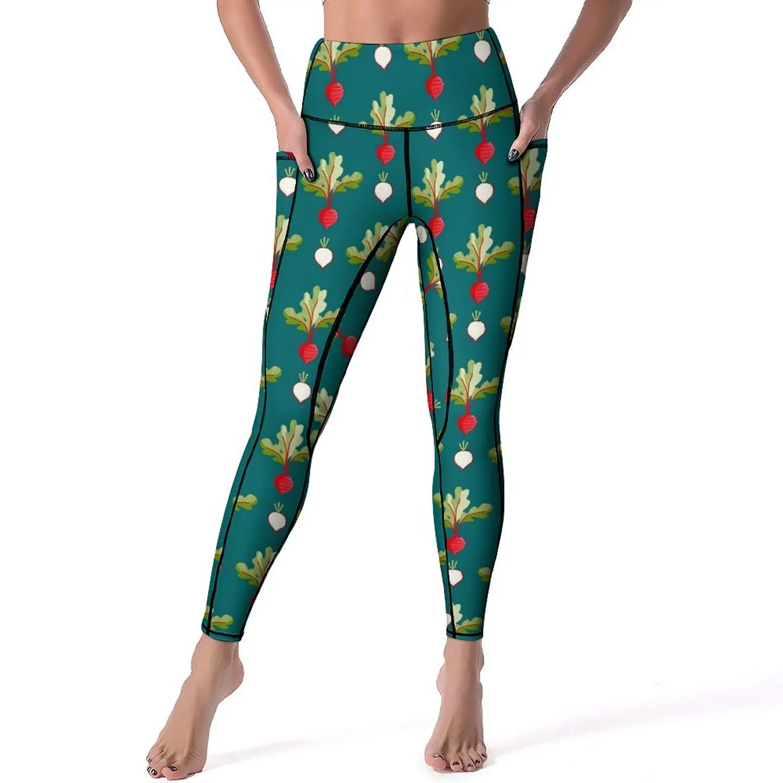 

Radishes Leggings Cute Vegetable Print Gym Yoga Pants High Waist Casual Leggins Elastic Graphic Sports Tights Gift