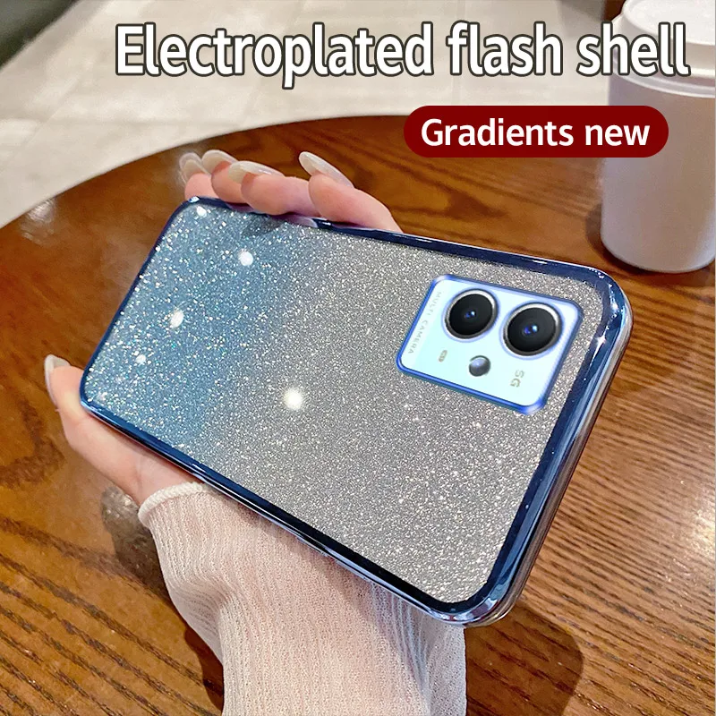 Shiny Glitter Plating Silicone Phone Case with Camera Lens Protection