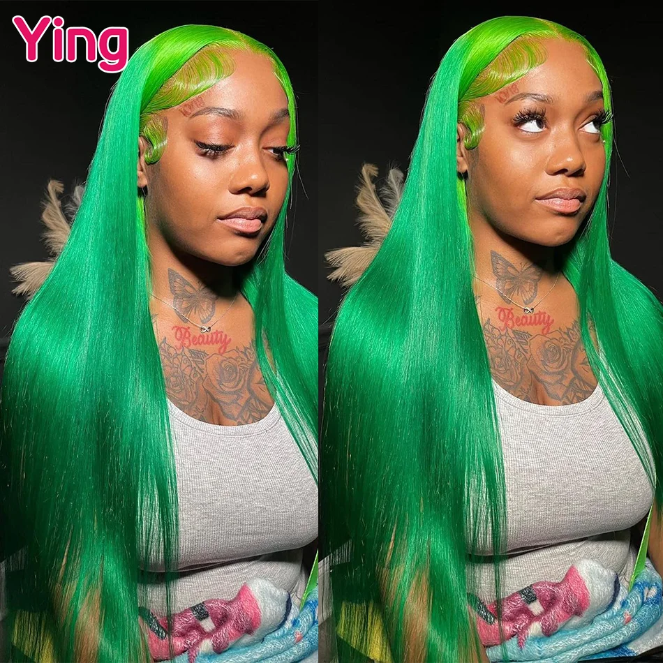 

Ying 34 Inch Bone Straight Green Colored 13x4 Transparent Lace Front Wigs 180% Brazilian Remy #613 Blonde 13X6 Lace Frontal Wigs