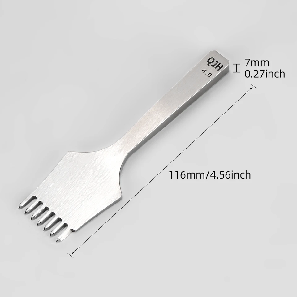 Set Di 4 Scalpelli Per Cuciture A Diamante Per Pelle - Fai Da Te Cuoio - Punzoni HSS Da 1, 2, 4 E 6 Denti (Dimensione 6mm)