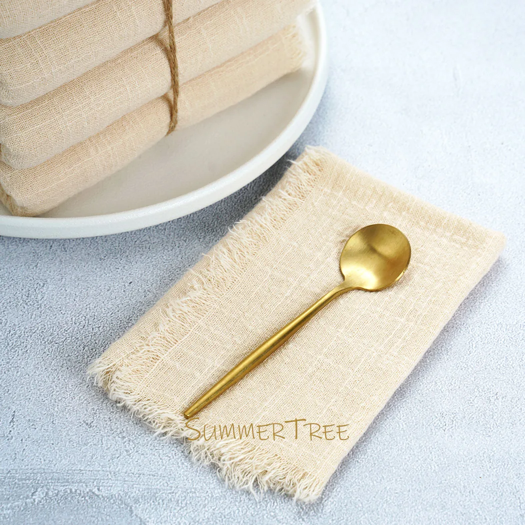 50pcs 32x32cm Beige Gauze Cotton Napkins Retro Burrs Cloth Napkin Christmas Vintage Wedding Party Table Decoration