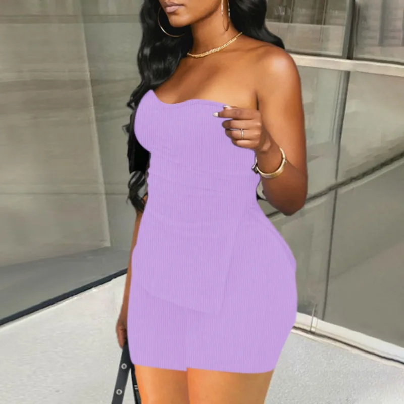 Summer Women Solid Color Sexy Stretch Side Slit Backless Tube Top Crop Top And Short Set Casual Two Pieces Sets Women Short Sets