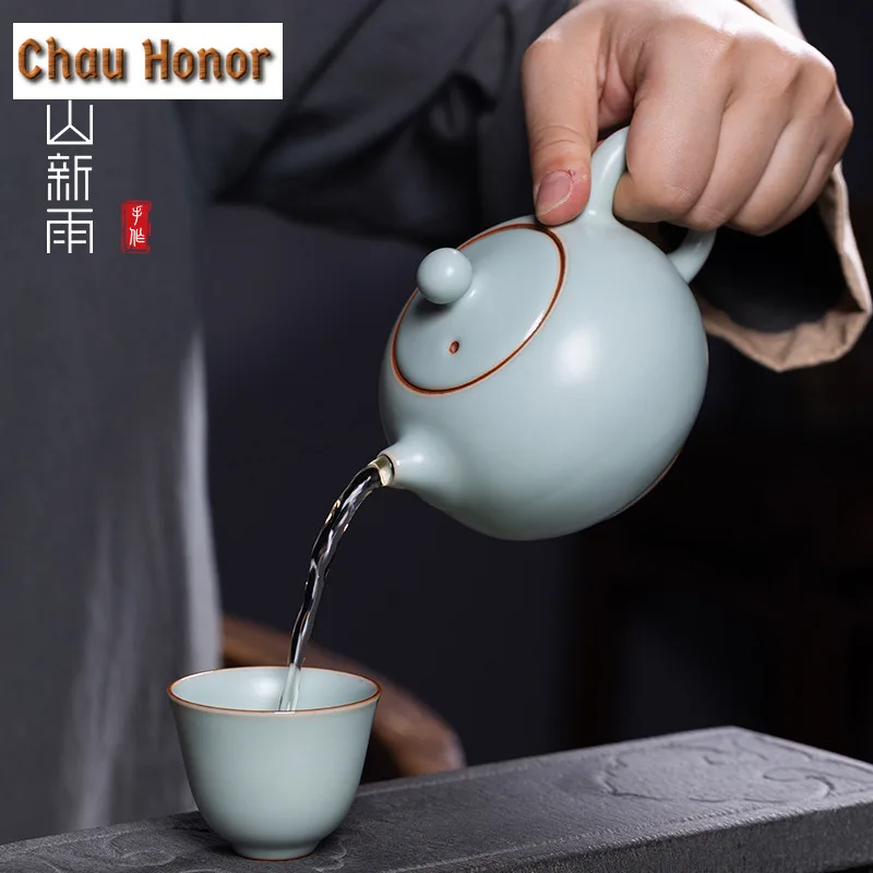 280ml High-end Ice Crack Glaze Ru Kiln Xishi Teapot Handmade Tea Infuser Pot Tea Brewing Kettle with Filter Drinkware Collection