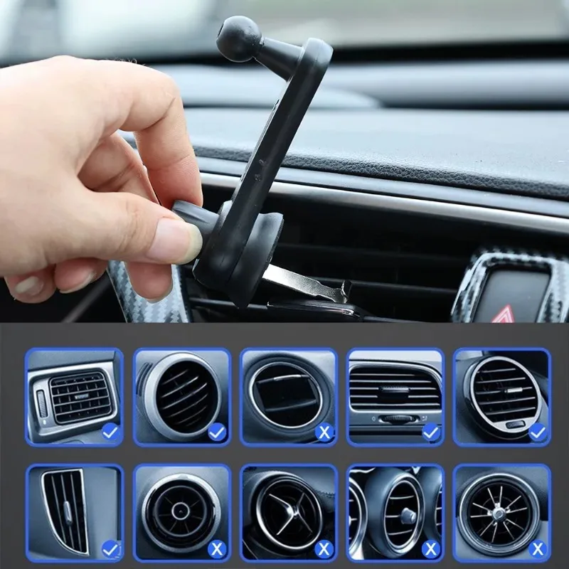 Car Air Outlet Phone Holder Auto Air Vents Hook Fixed Navigation Bracket Anti Shake Gravity Holder Extendable Mobile Phone Stand