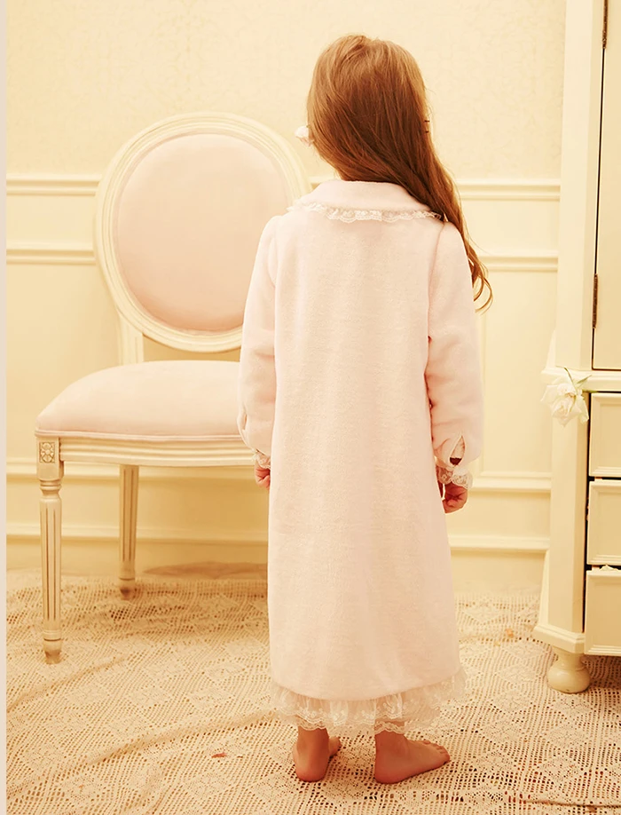 2 Colors Cute Children's Sleepwear Toddler Baby Princess Turndown Collar Flannel Bathrobe Hooded Bath Robes Night-robe Pajamas
