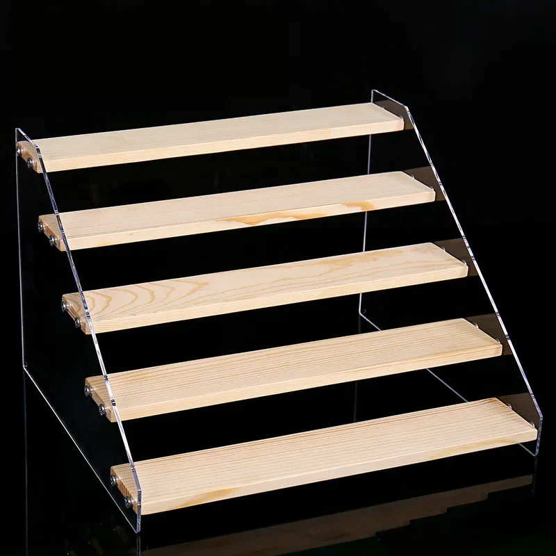 2-7 Layers Acrylic Storage Display Shelf Rack Figure Ladder Showcase Display Stand Wooden Household Action Figure Organizers