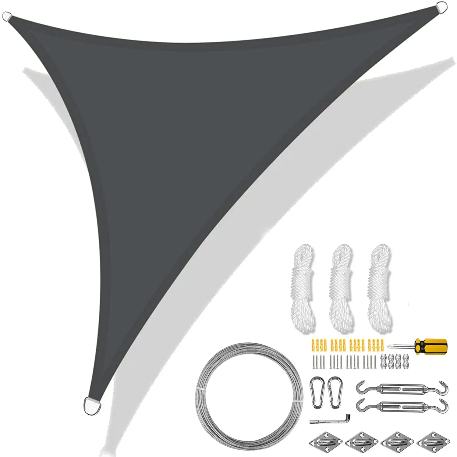 thumbnail image 1 of Toldo de vela de sombra triangular de 5/3,6/3/2 m, impermeable, con protección contra rayos UV del 98 %, con cuerda gratis para jardín, patio, pérgola, cenador, 1 of 5