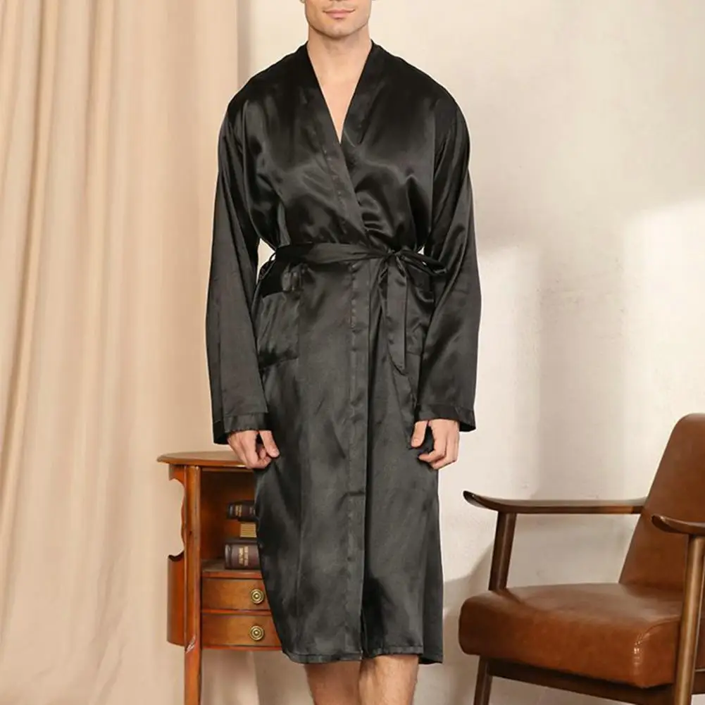 Accappatoio Elegante Vestaglia Uomo In Raso Kimono Con Cintura E