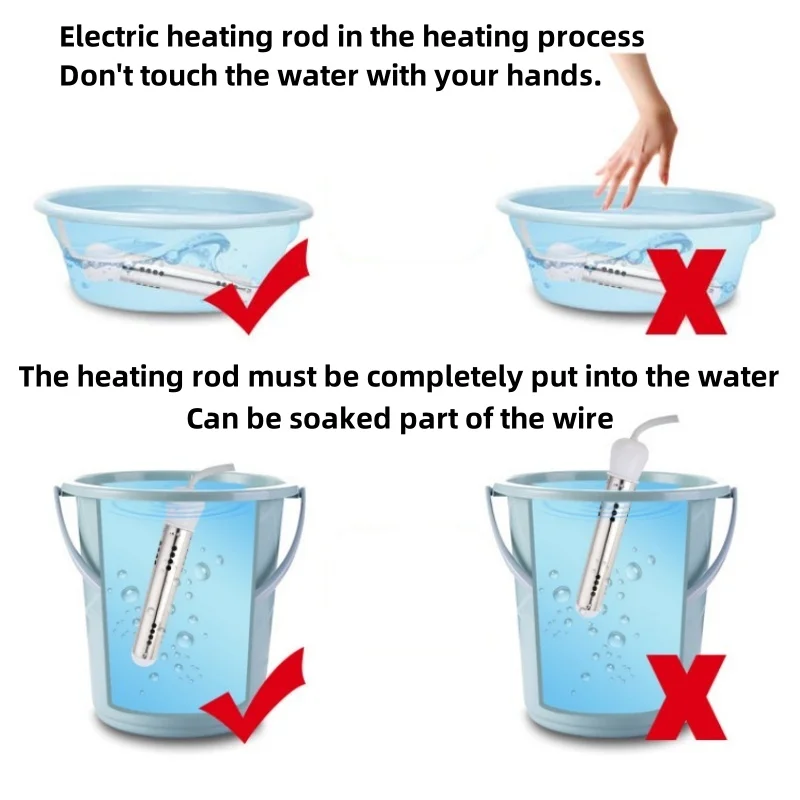 Electric water heater 2000W Electric Heating Rod Portable Water Heaters Water Storage Type Hot Stick Household Stainless Steel Heating Tube