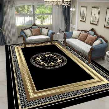 Gold Black Geometric Rug 1
