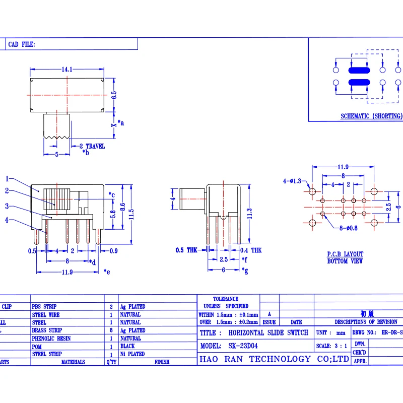 Description Picture 2 of item10pcs SK-23D04 Toggle Switch Interruptor Mini Slide Switches Accessories Vertical Right Angle Slide Switch 8pin SK23D04 SK23D29