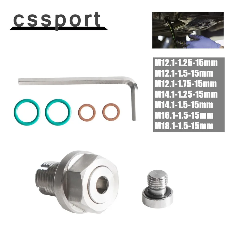 Tappo Di Scarico Olio Autofilettante M12-1,25 X 15 Mm In Acciaio Inox, Kit Di Riparazione Filettatura Con O-Ring E Rondelle Rame