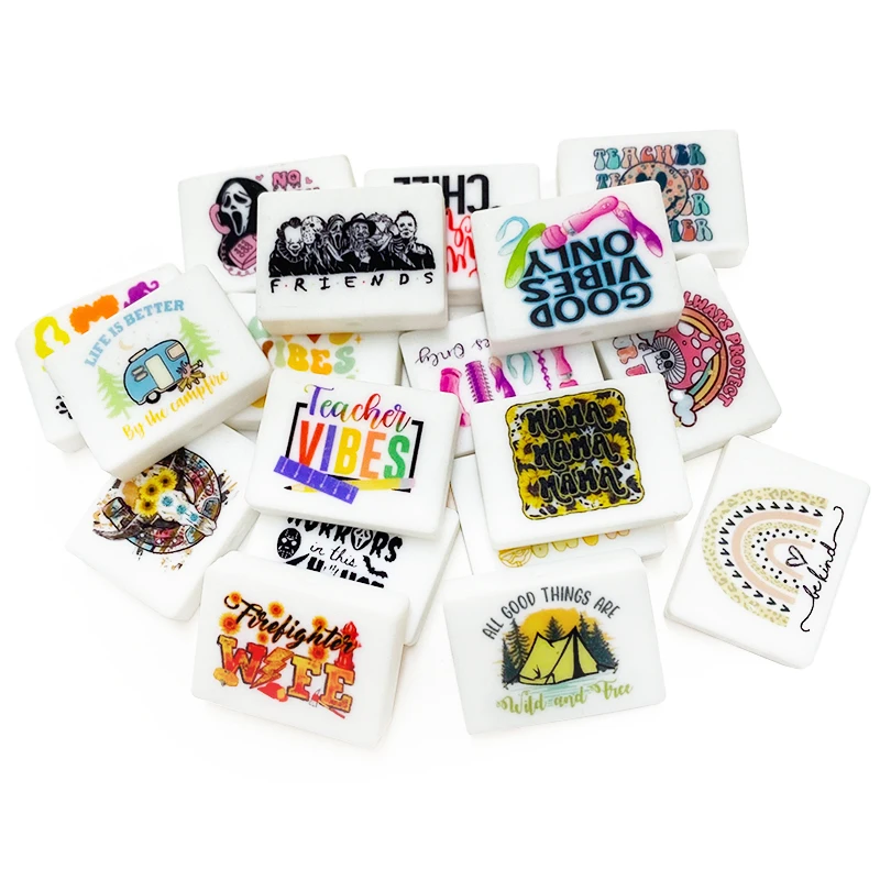 Food Grade Transverse Printing Silicone Beads Pacifier Chain Beads For Jewelry Making DIY Accessories 10Pcs