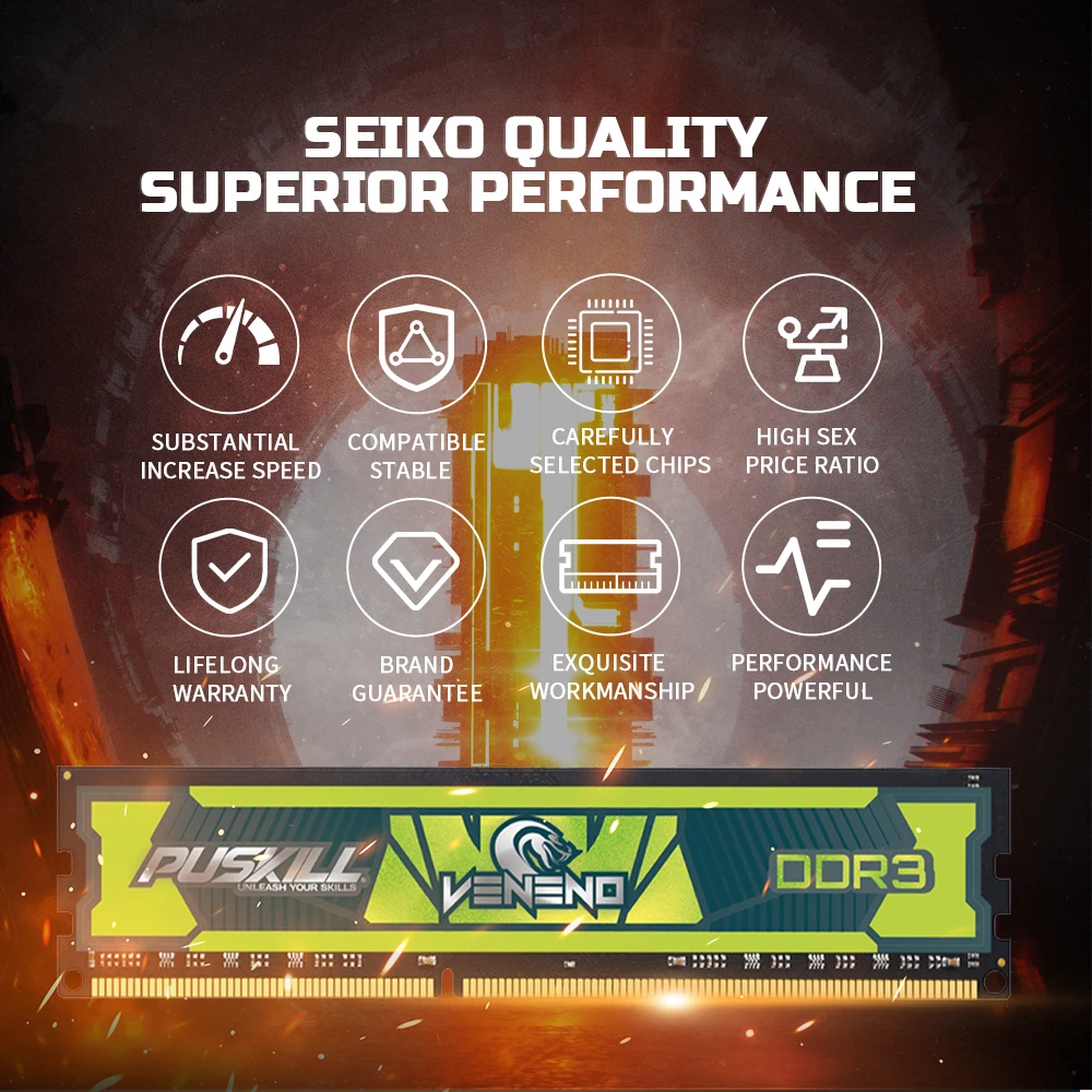 PUSKILL Veneno DDR3 Desktop RAM Memory 8GB 4GB 1.5V 1600MHz 1333MHz 240-PIN DIMM