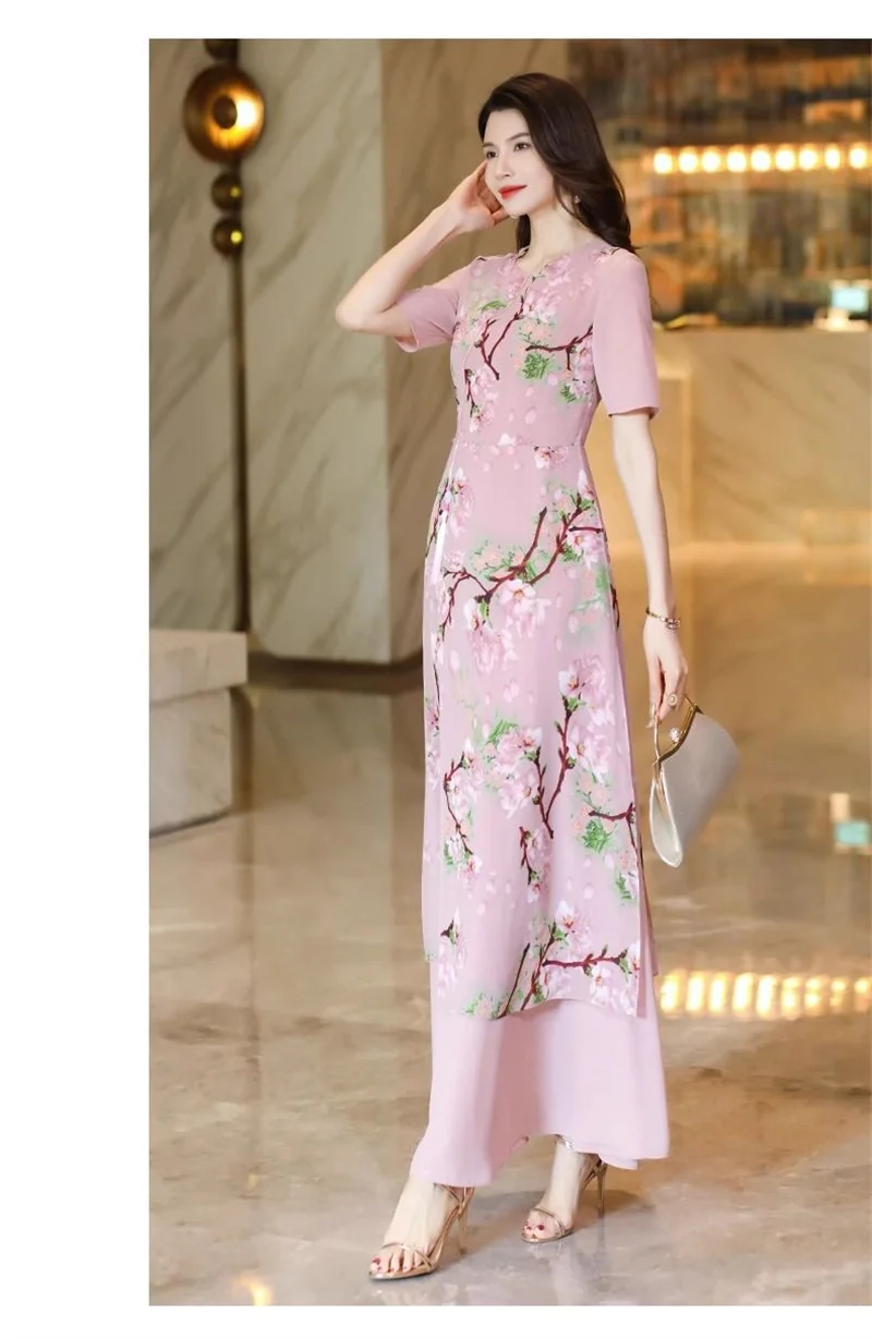 New Chinese Style Short Sleeved Dress for Women 2025 Summer New Style Retro Slimming Temperament High-End Chinese Style Skirt