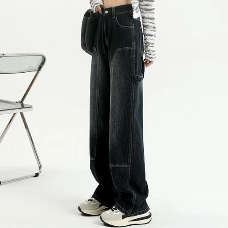 2023 Autumn New Loose Plus Size Jeans 90.00kg Wearable Women Jeans Fashion High Waist Wide Leg Pants Casual Straight-leg Pants