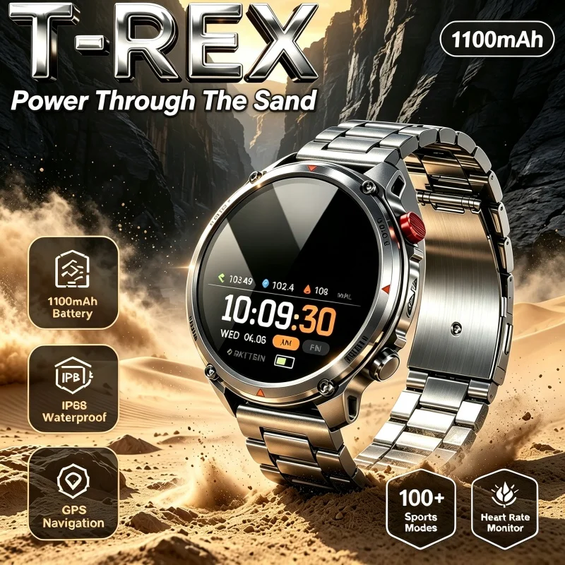 Rugged Military Outdoor Smart Watch: 1100mAh Battery, GPS, 5ATM Waterproof, Compass & Fitness Tracker