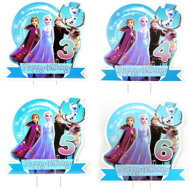 

1pcs/lot Happy Birthday Events Party Baby Girls Favors Frozen Princess Theme Cake Card Wtih Sticks Decorations Cupcake Toppers