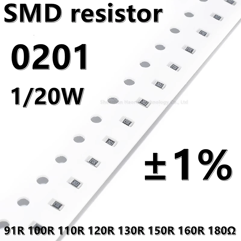 

(100pcs) 0201 SMD resistor 1% 91R 100R 110R 120R 130R 150R 160R 180 Ω 1/20W
