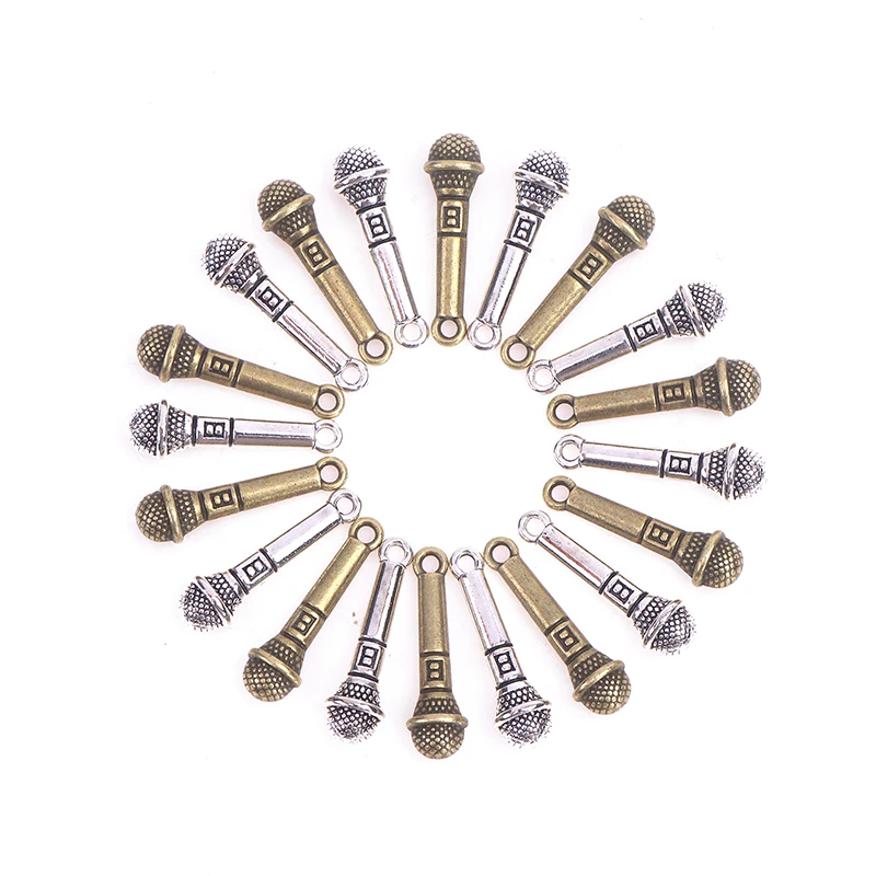 10Pcs Dollhouse Retro Alloy Music Microphone Pendant Simulation Stereo Mic DIY Doll House Decoration Toys Accessories