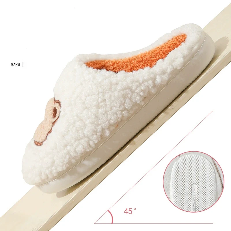 Non Slip Cartoon Cotton Slippers for Women Cute Bear Pattern Home Cotton Slippers Woman 2025 Winter New Indoor Soft Sole Shoes