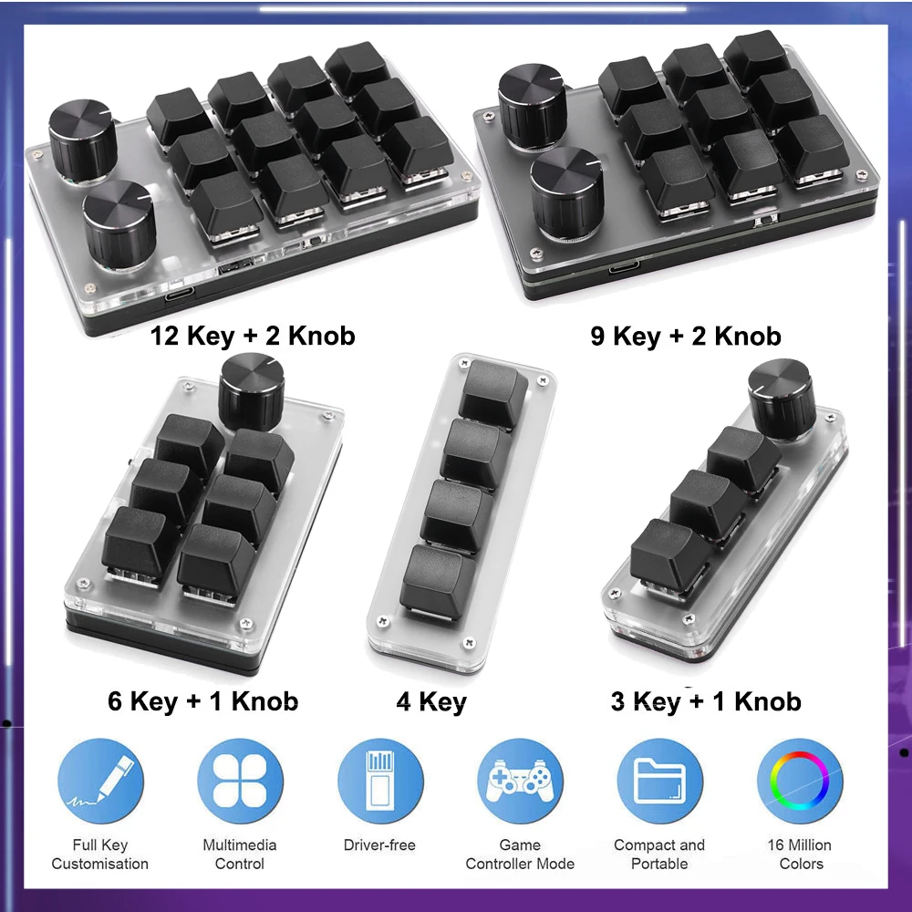 미니 키보드 12Key 2 노브 사용자 정의 Teclado 게이머 프로그래밍 가능한 키패드 DIY 핫 스왑 사용자 정의 기계 키보드 매크로 키패드