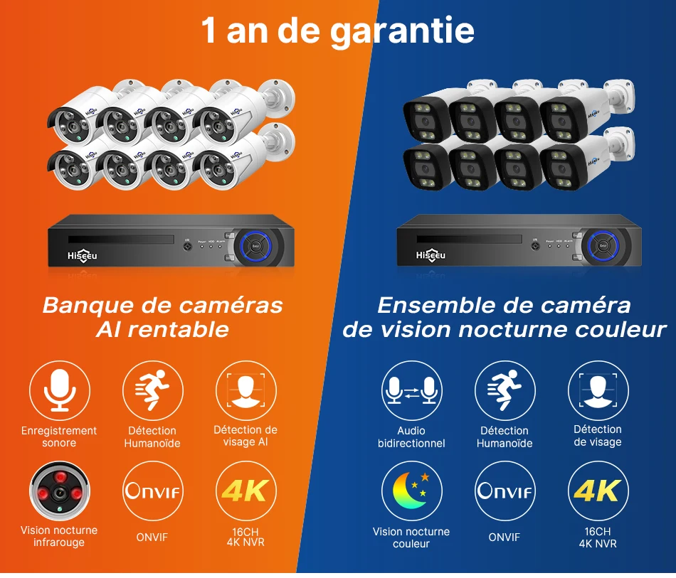 Hiseeu 5MP CCTV 10CH 4K NVR POE ONVIF Kit Caméra IP Camera Voiture Vigilância De Recul Security Protection Appareille Photo De Video Surveillance Maison pour La Maison Extérieure Camara Exterior