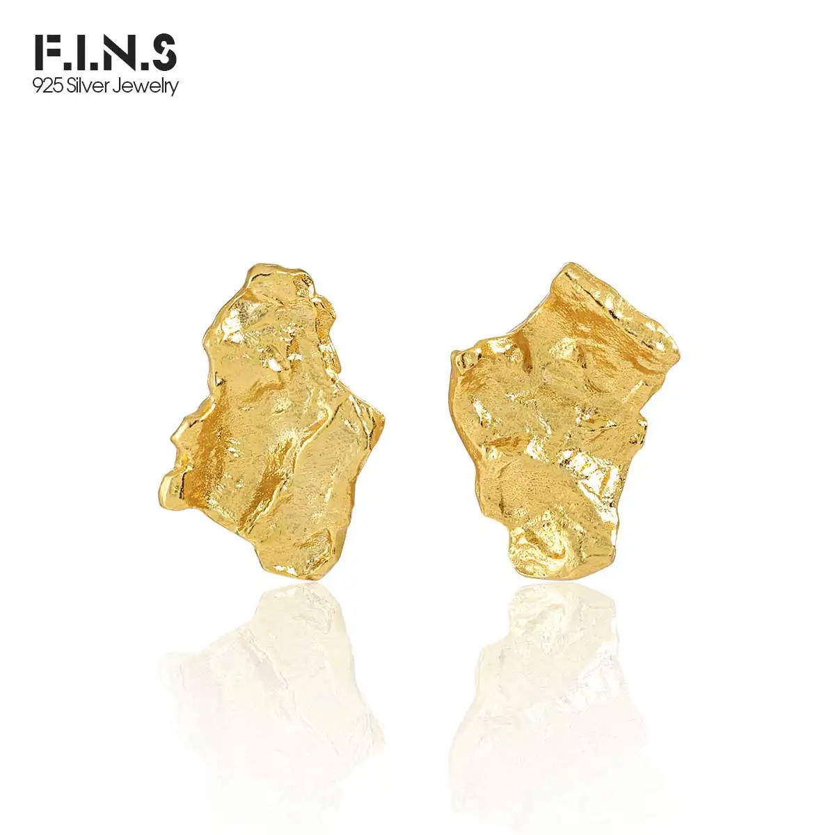 F.I.N.S 텍스처 비대칭 S 골드 스터드 귀걸이, 불규칙한 고르지 않은 피어싱 귀, 고급 주얼리, 여성 액세서리