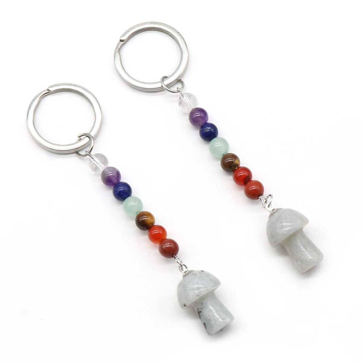 5 Stück Naturstein Pilz Schlüsselanhänger Mix Farbe Rosenquarz Amethyst Schlüsselanhänger Schmuck Heilgeist Zubehör 15x20mm – Detail 10