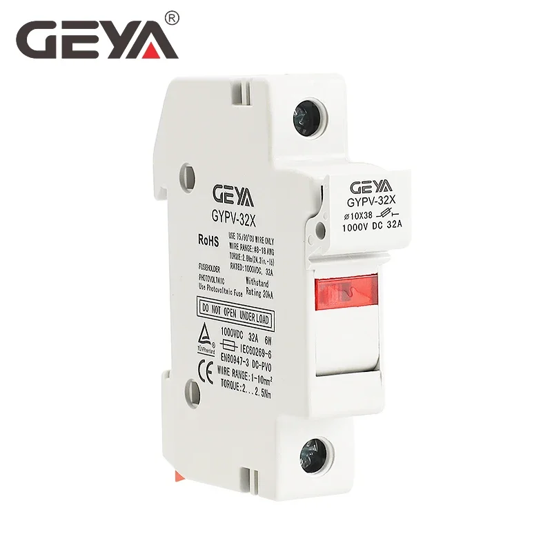 GEYA GYPV-32 1P 2P Parallel DC Fuse Holder 10*38mm 1000V Fuse Link Base 10A 15A 20A 25A 30A