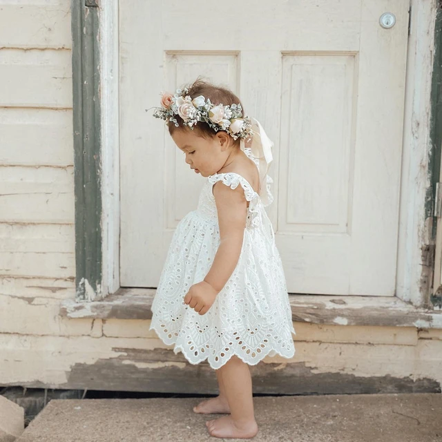 Vestido de niña de las flores para bebé, traje de boda la playa bohemio, fiesta de cumpleaños, bautismo, vestido de algodón blanco, 1-5 años _ - AliExpress Mobile