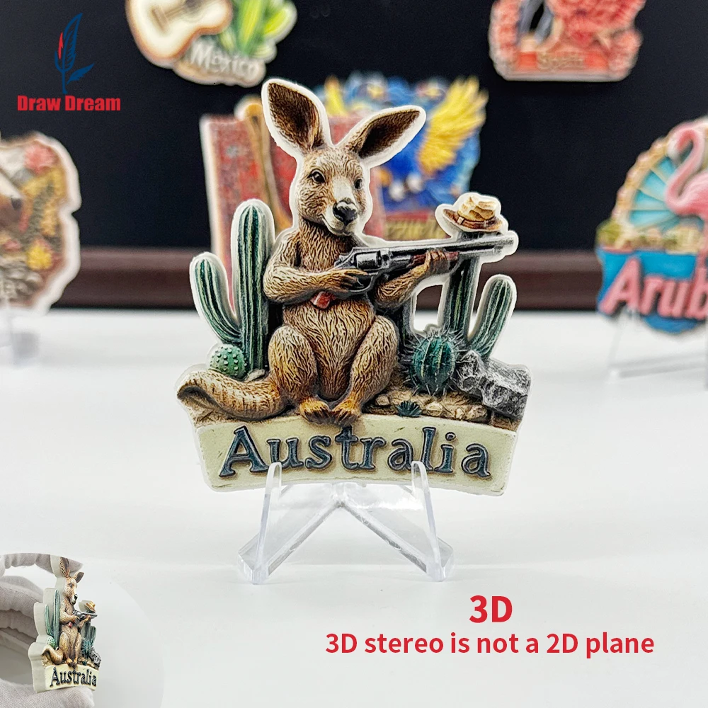 Australian Gun-Emblazoned Kangaroo 3D Refrigerator Magnet - Unique Travel Souvenir and Home Decor Item