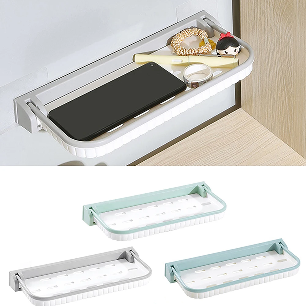 

1pcs 90 Degrees Foldable Wall Shelf Bathroom Paper Towel Rack Drain Hole Design For Kitchen Bathroom Storage Shelf Toilet