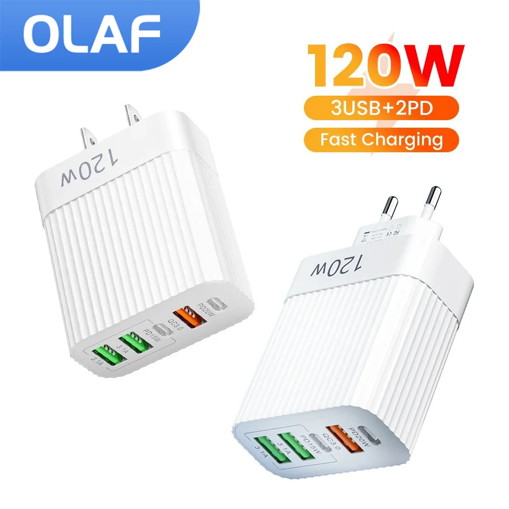 Caricabatterie Usb C A 5 Porte 120W Ricarica Rapida Pd20W Caricatore Usb Tipo C Adattatore Per Caricabatterie Da Parete Per Telefono Per Iphone Xiaomi