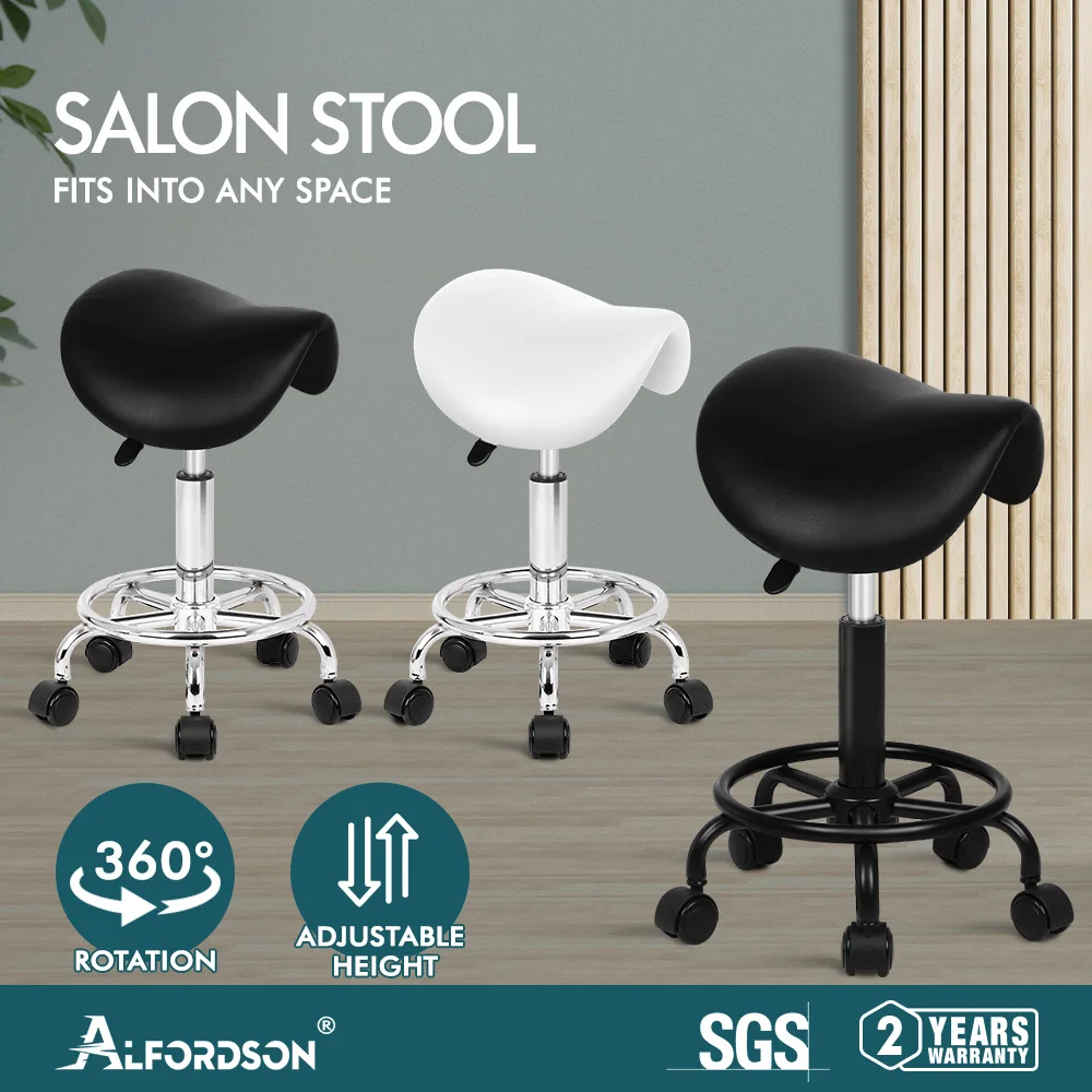 ALFORDSON Salon Stool Saddle Backrest Swivel Barber Hair Dress Leather Chair