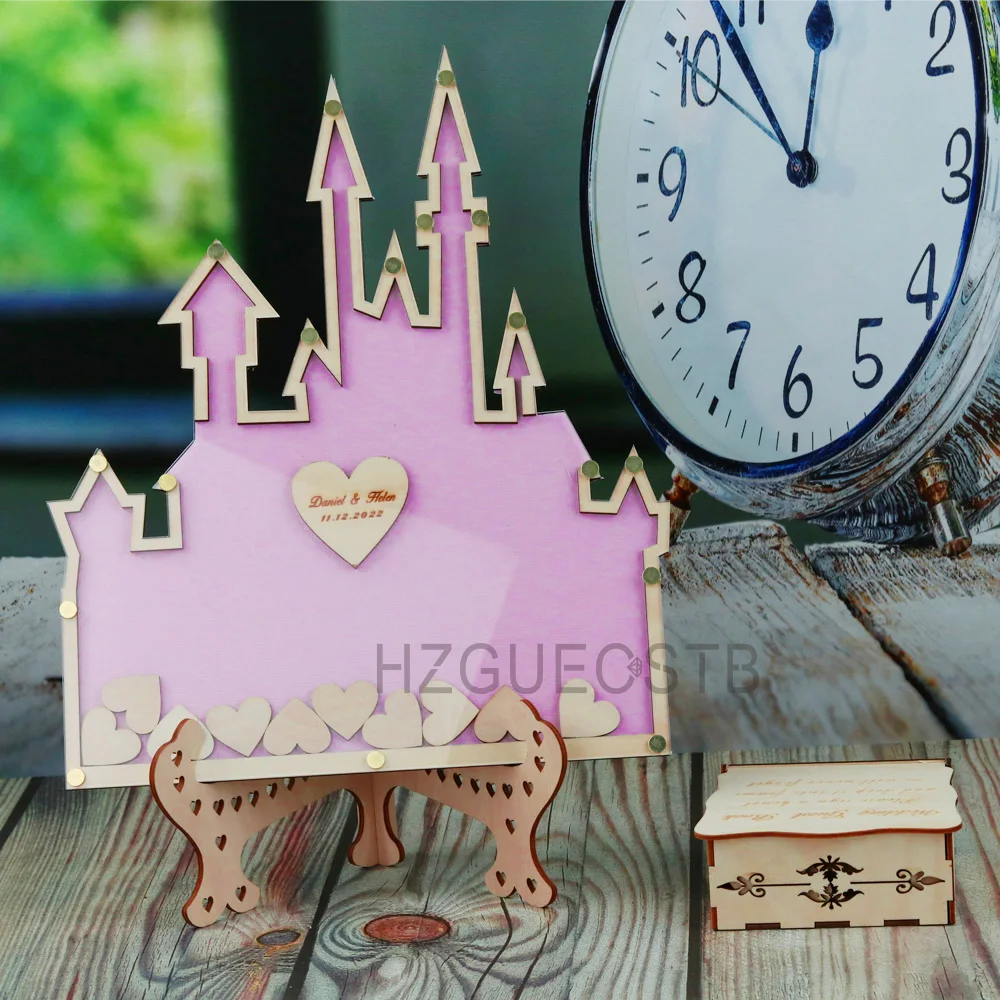 Personalized Castle Guest Book Wedding Drop Box Acrylic 3D With Signature Hearts Guestbook Alternative Decorat
