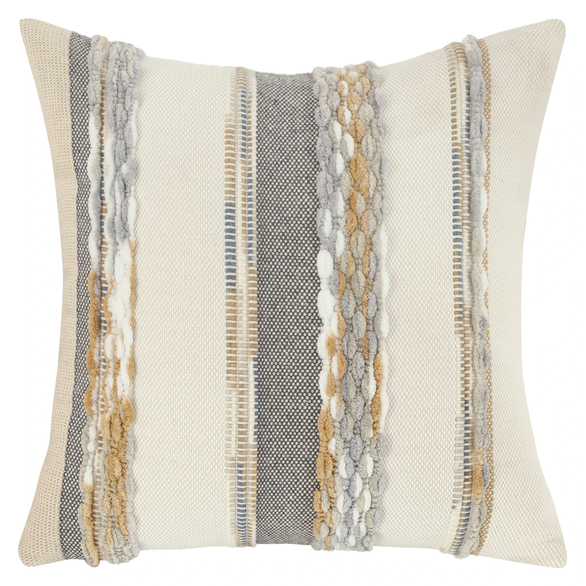 Boho Striped Chenille Throw Pillow Cover (18x18 Inch) - Decorative Square Cushion Cover
