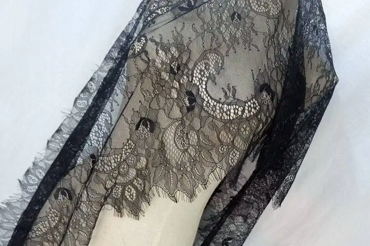 옷용 속눈썹 레이스 트림, 샹티이 원단 액세서리, DIY 자수, 바느질 공예, 흰색, 검정색, 천용 프랑스 레이스