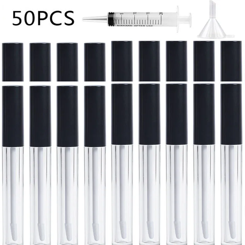 20/50pcs 10ml Lip Gloss Container Empty Refillable Lip Gloss Tubes Clear Plastic Lip Gloss Bottle with Syringe and Funnel 50pcs paint filter paper funnel car paint spray paint filter disposable filter paper