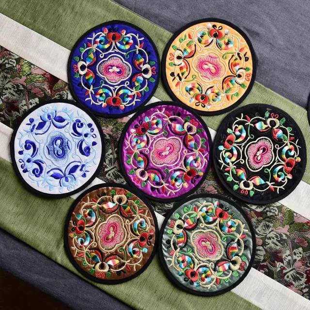 Hímzett Ruhák Alátétek 10Db Boho Vintage Etnikai Virágos Teáscsésze Placemats Kínai Stílusú Dekorációs Párnák - Image 2