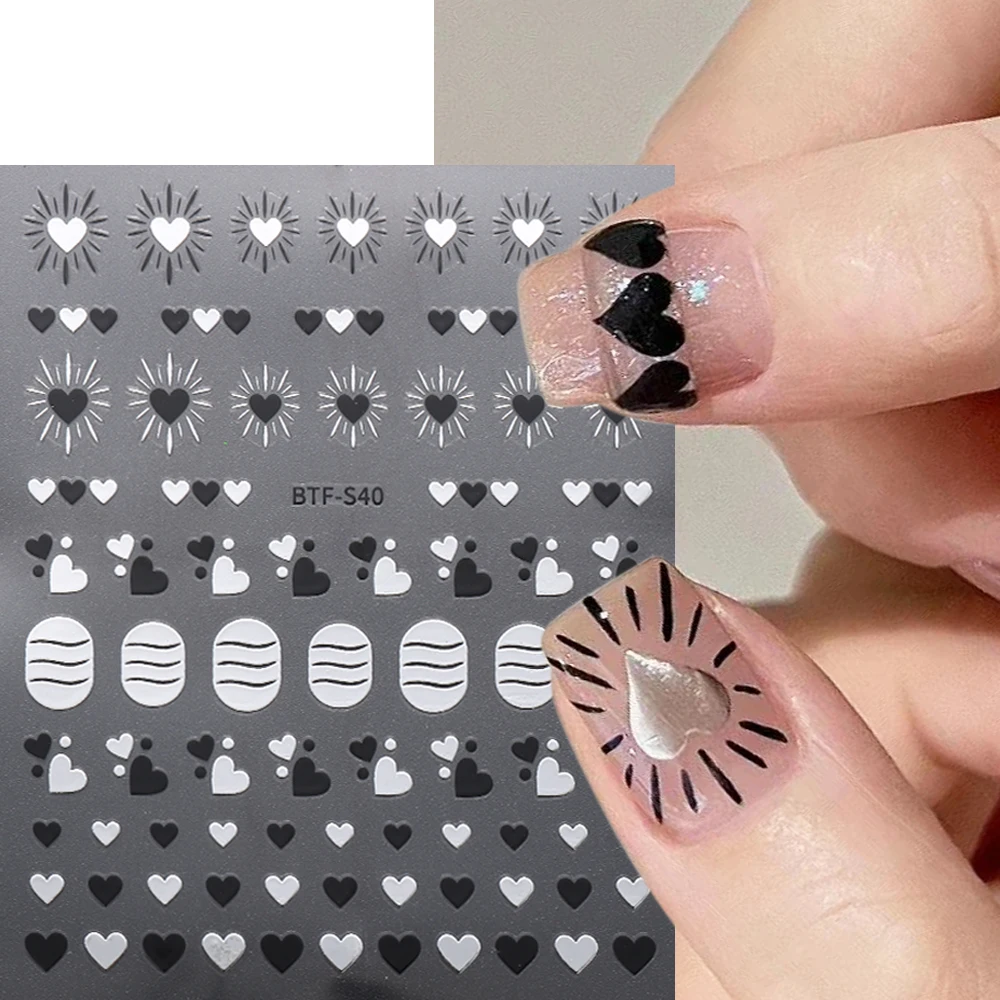 Black Hearts Nail Stickers Argento Chrome Love Heart Decalcomanie Per Unghie Gold Bronzing Sliders Manicure In Stile Giapponese Coreano Lebbtf-S40