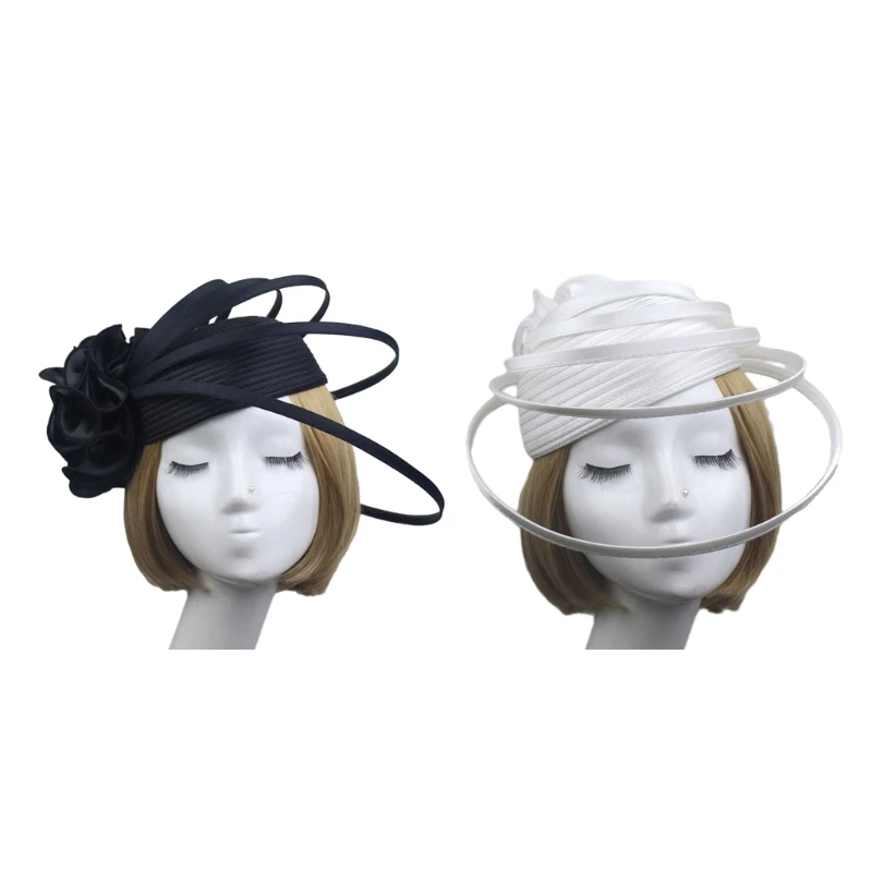 

L5YA Wedding Bowler-Mesh Hat Women Fascinator Pillbox Hat Church Cap Flower Hat