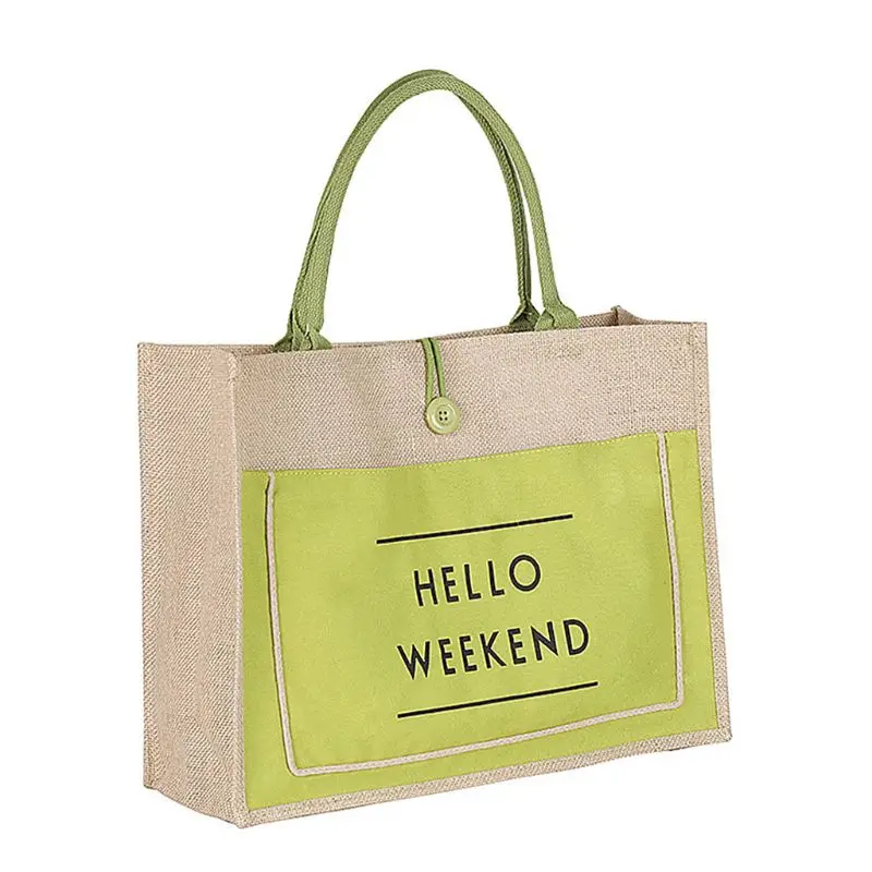 Women Linen Tote Large Capacity Casual Shoulder Bag Lady Handbag Beach Shopping