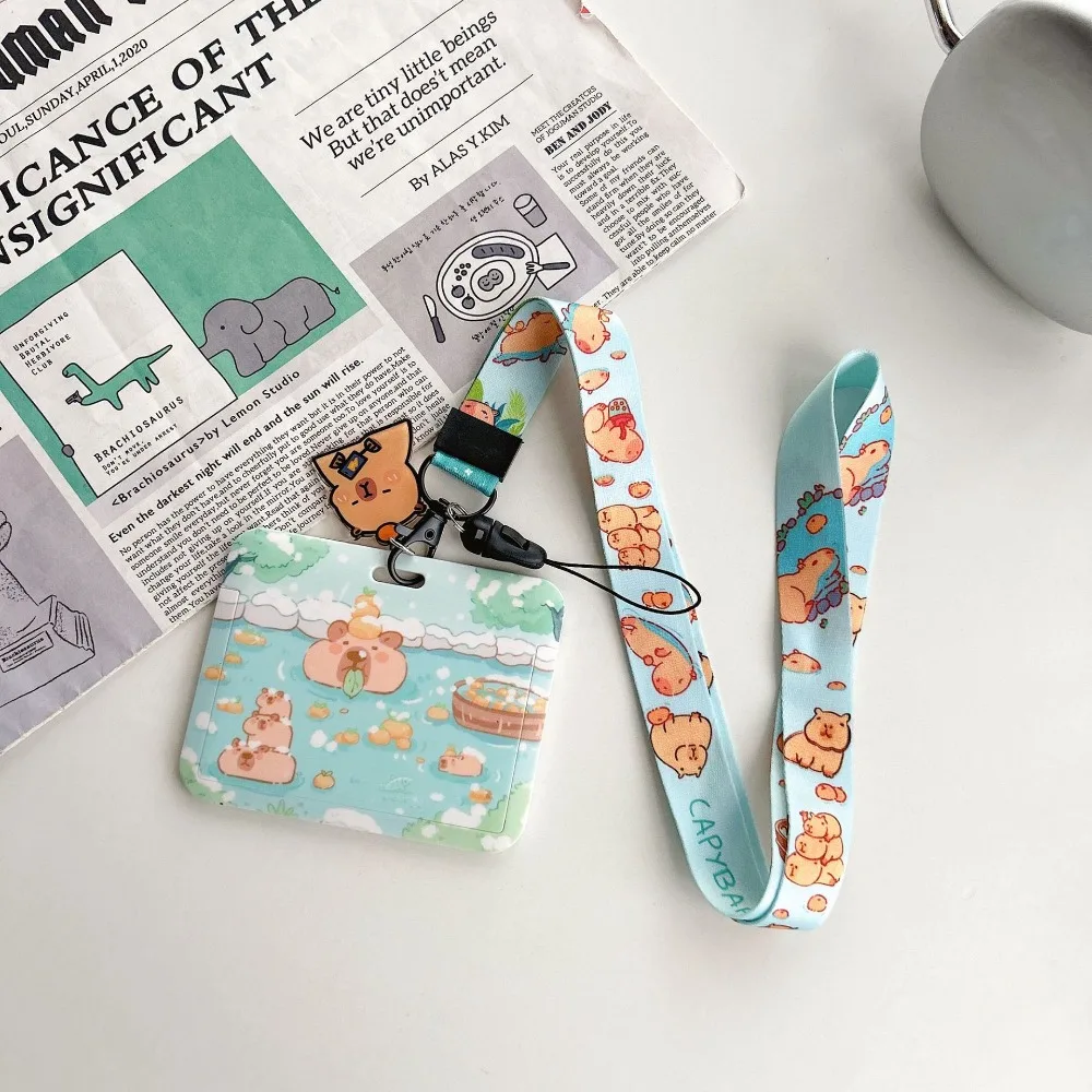 Cartoon Capybara Card Holder Kawaii Plastic Animal Students Bus Card Cover with Lanyard Ins Photocard Holder Female/Male