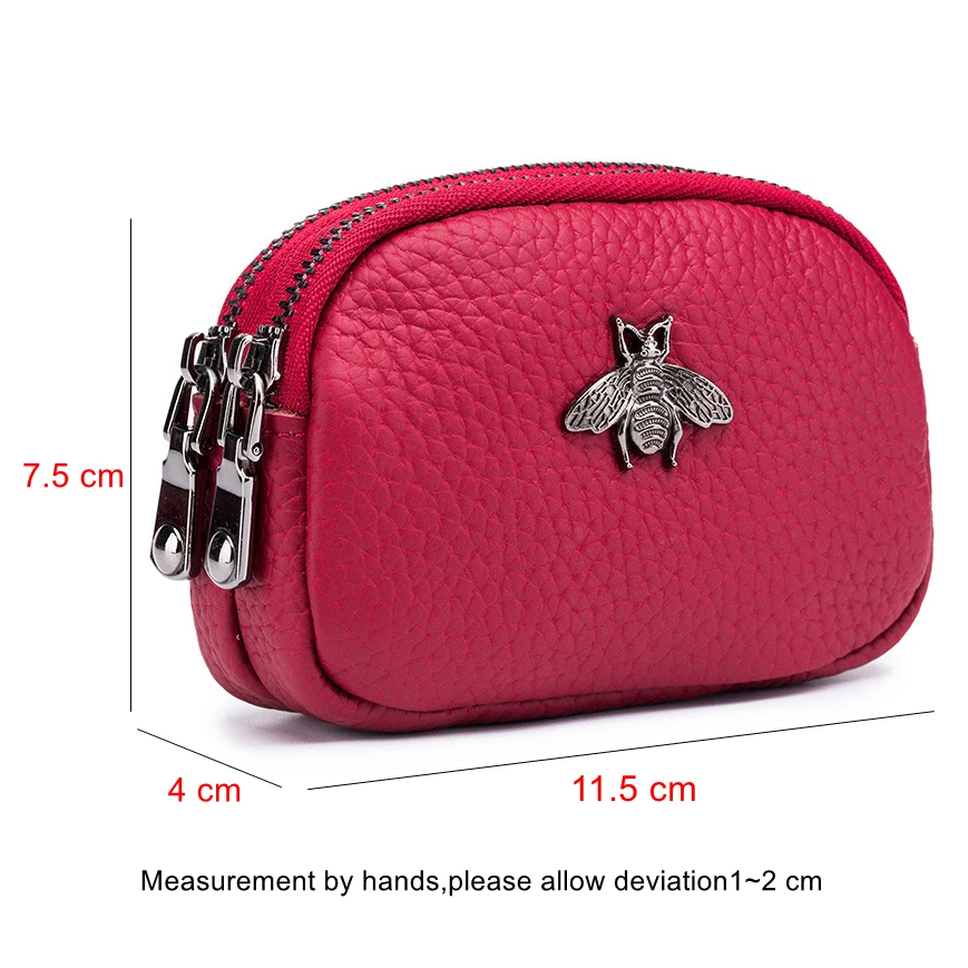 Genuine Leather Wallet Handbags For Women Mosaic Metal Bee Solid Zipper Small Bag Luxury Designer Female Messenger Purse