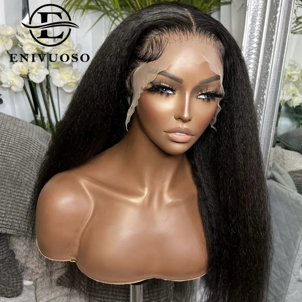 

13X4 Kinky Straight Lace Front Wig For Women 180% Density Natural Hairline Yaki Straight Glueless Wig Pre Plucked with Baby Hair