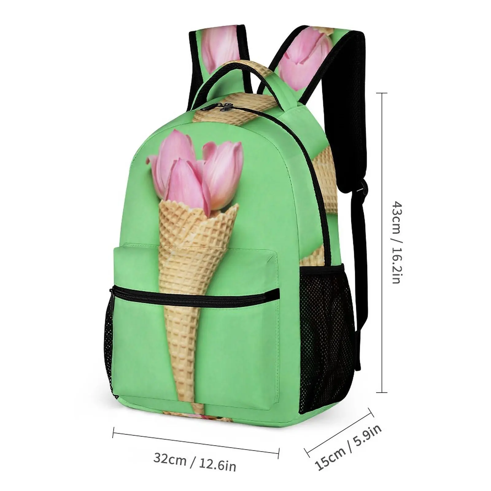 Customized Printed Ice Cream Pattern Backpack Student Backpack Lightweight Large Capacity Cute Casual Cartoon Reading Books Bag