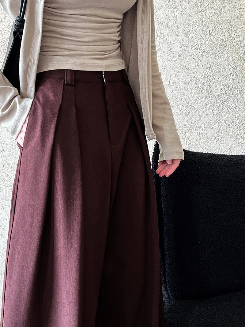 [LANMREM] Pleated High Waist  Wide Leg Pants For Women Solid Straight Office Lady Loose Trousers Female 2025 Autumn New 26C291